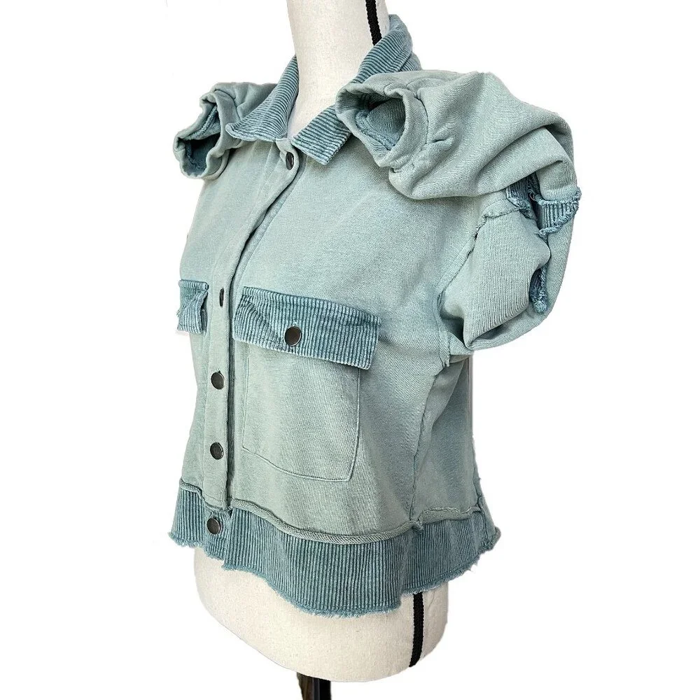 POL Teal French Terry Knit Boho Jacket Corduroy SMALL - Picture 12 of 12